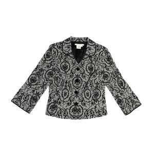 Maggy London Black Velvet Damask Wool Blend Lightweight Coat Jacket Size 10